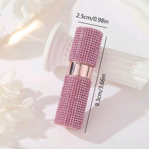 None Jewelry - Pink Luxurious Rhinestone Embellished Refillable Perfume Spray Bottle,